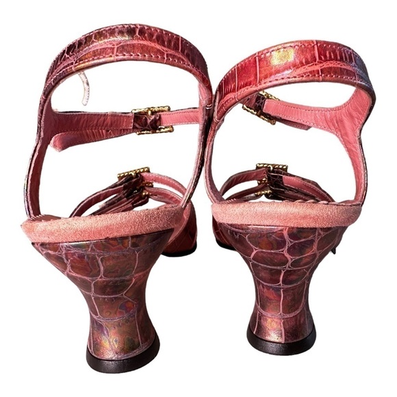 Lauretta Reiss Metallic Pink Croc Print Leather Kitten Heel Sandal - Picture 4 of 7